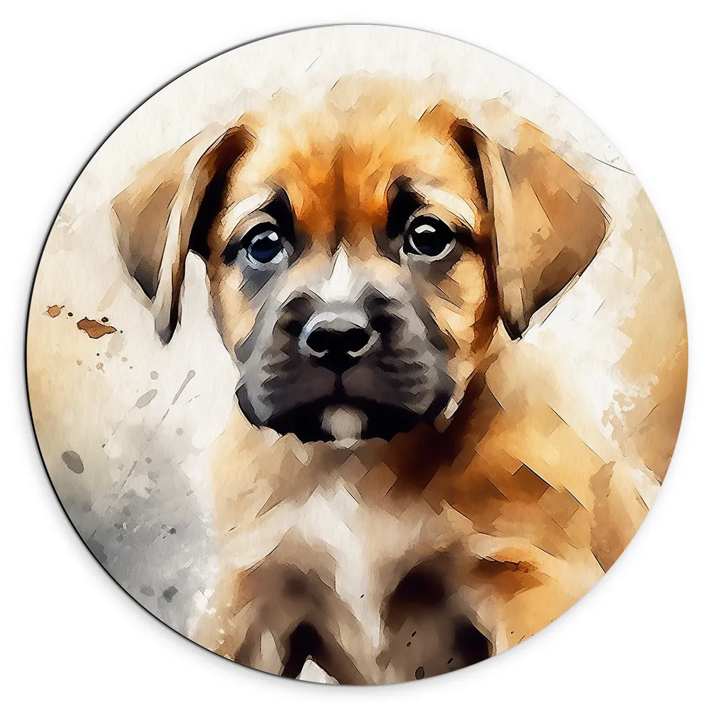 Dibond Muurcirkel - Aquarel Tekening van Bruine Puppy
