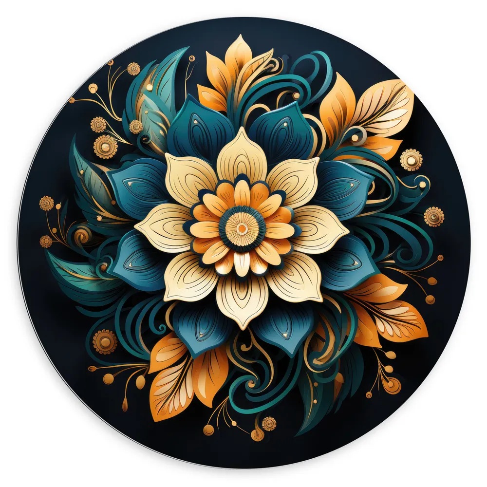 Dibond Muurcirkel - Bloemen - Mandala - Kleuren