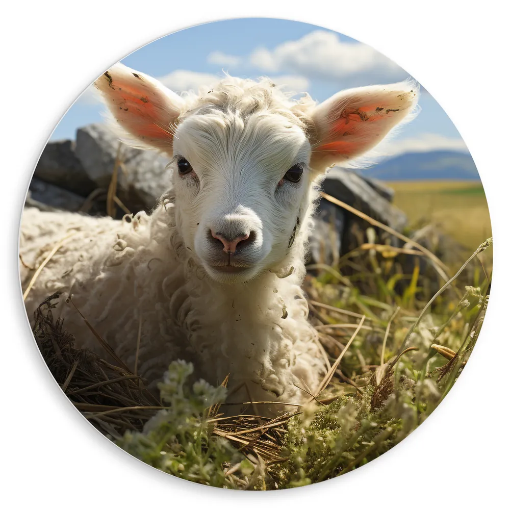 Dibond Muurcirkel - Schaap  - Gras - Weiland