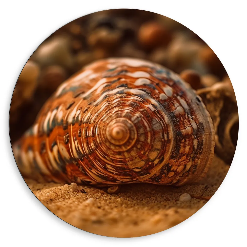 Dibond Muurcirkel - Schelp - Closeup - Zand - Strand