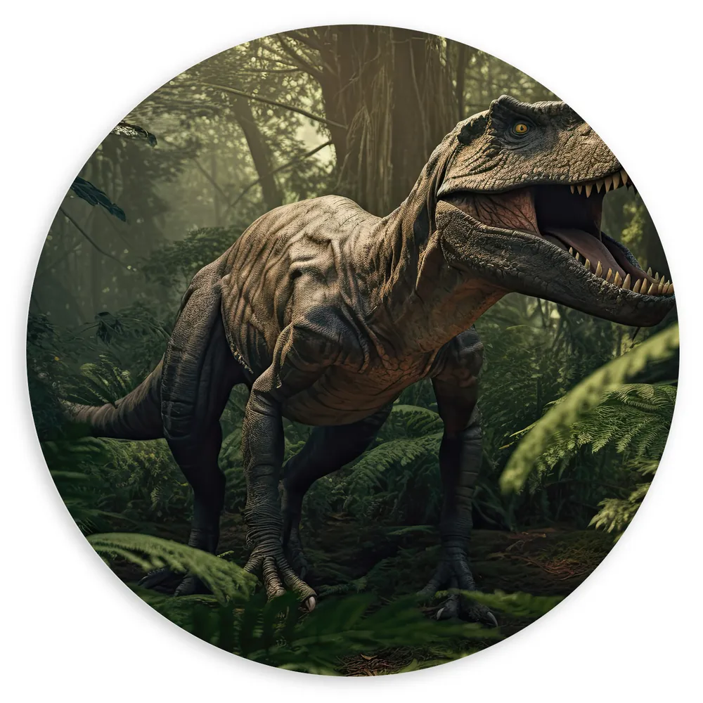 Dibond Muurcirkel - Dinosaurus - Bos- Dier - Wild - Vroeger