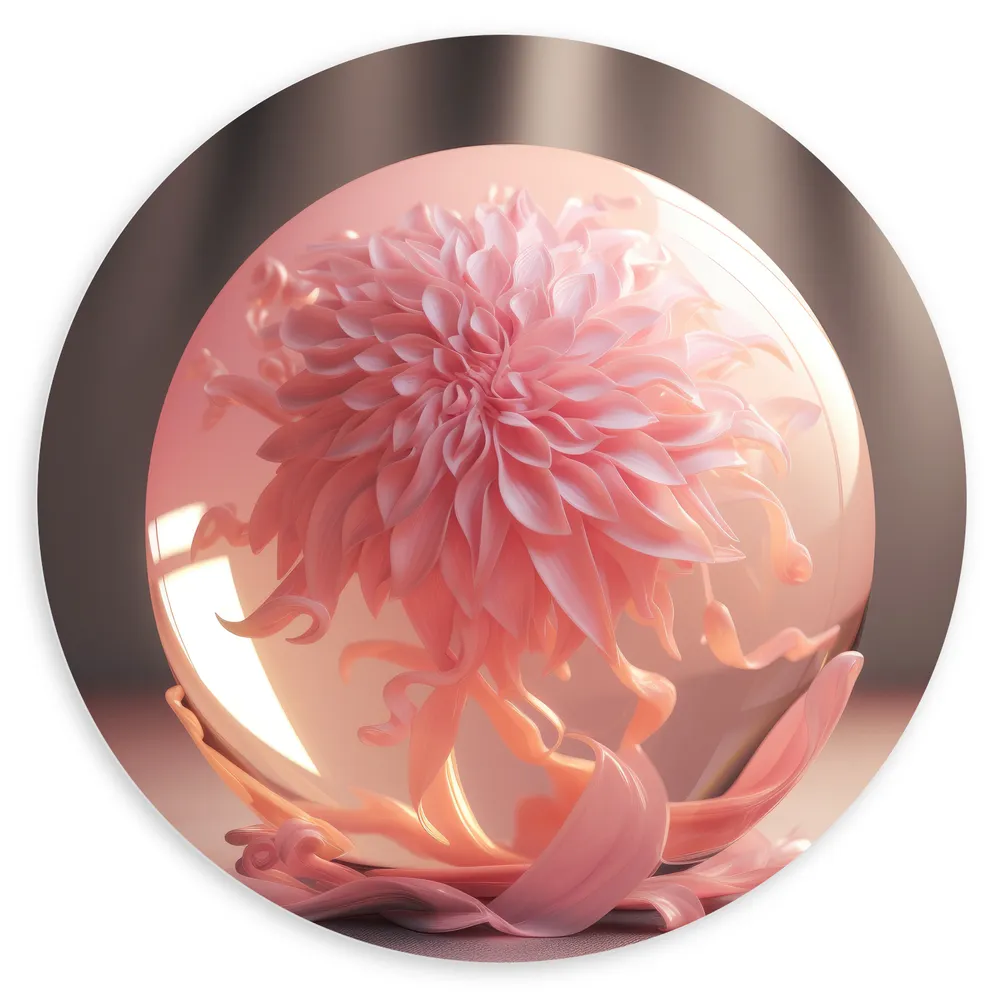 Dibond Muurcirkel - Roze Dahlia Bloem Groeiend in Glazen Bol