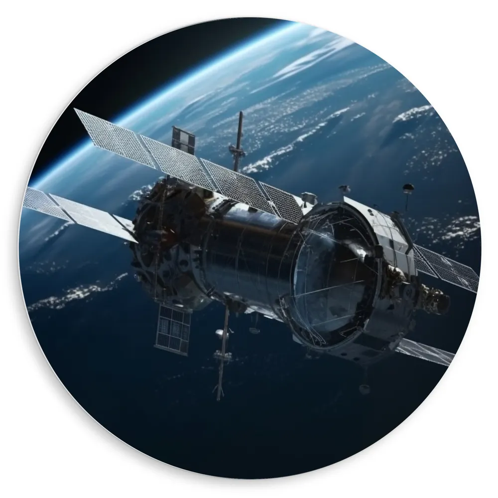 Dibond Muurcirkel - Ruimte - Ruimteschip - Aarde - Planeet