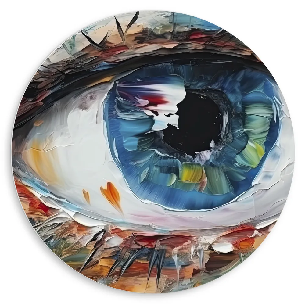 Dibond Muurcirkel - Schilderij van Oog in Rode en Blauwe Tinten