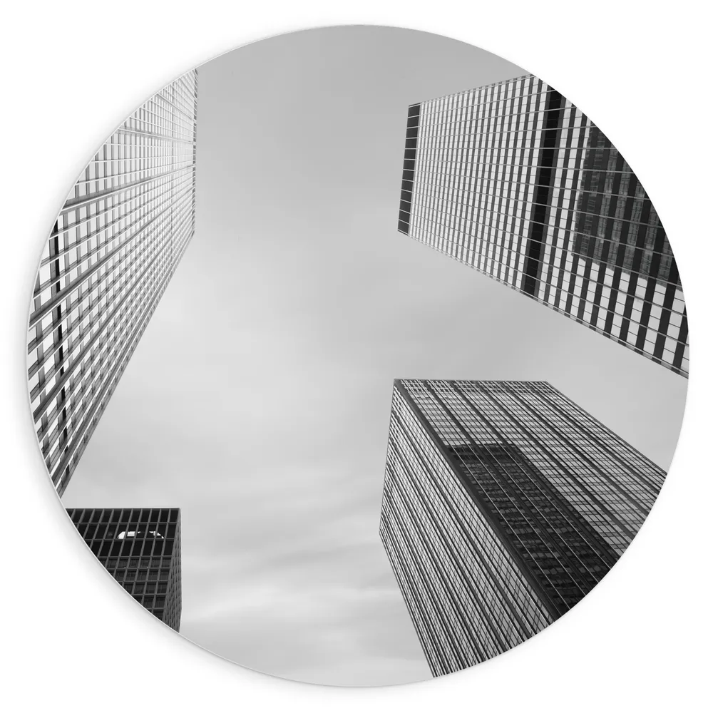 Dibond Muurcirkel - Gebouwen - Hoog - Zwart - Wit