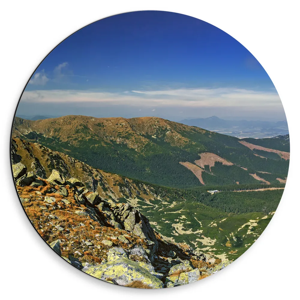 Dibond Muurcirkel - Uitzicht vanaf Berg over Berggebied