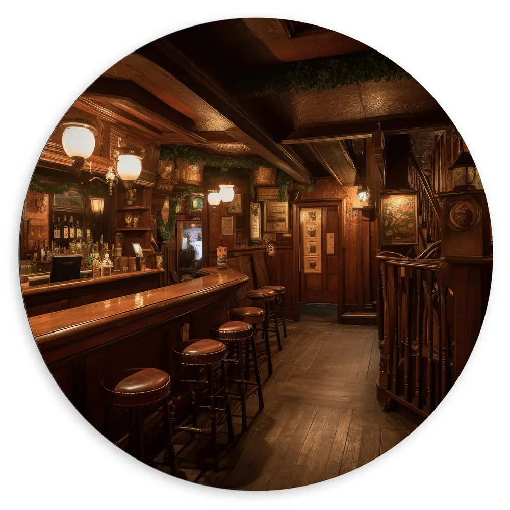 Dibond Muurcirkel - Bar - Kroegje - Hout