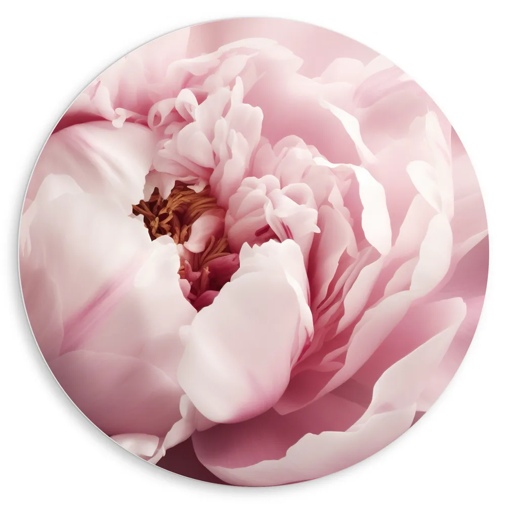 Dibond Muurcirkel - Mooie Vol Bloeiende Licht Roze Pioenroos - Bloemen