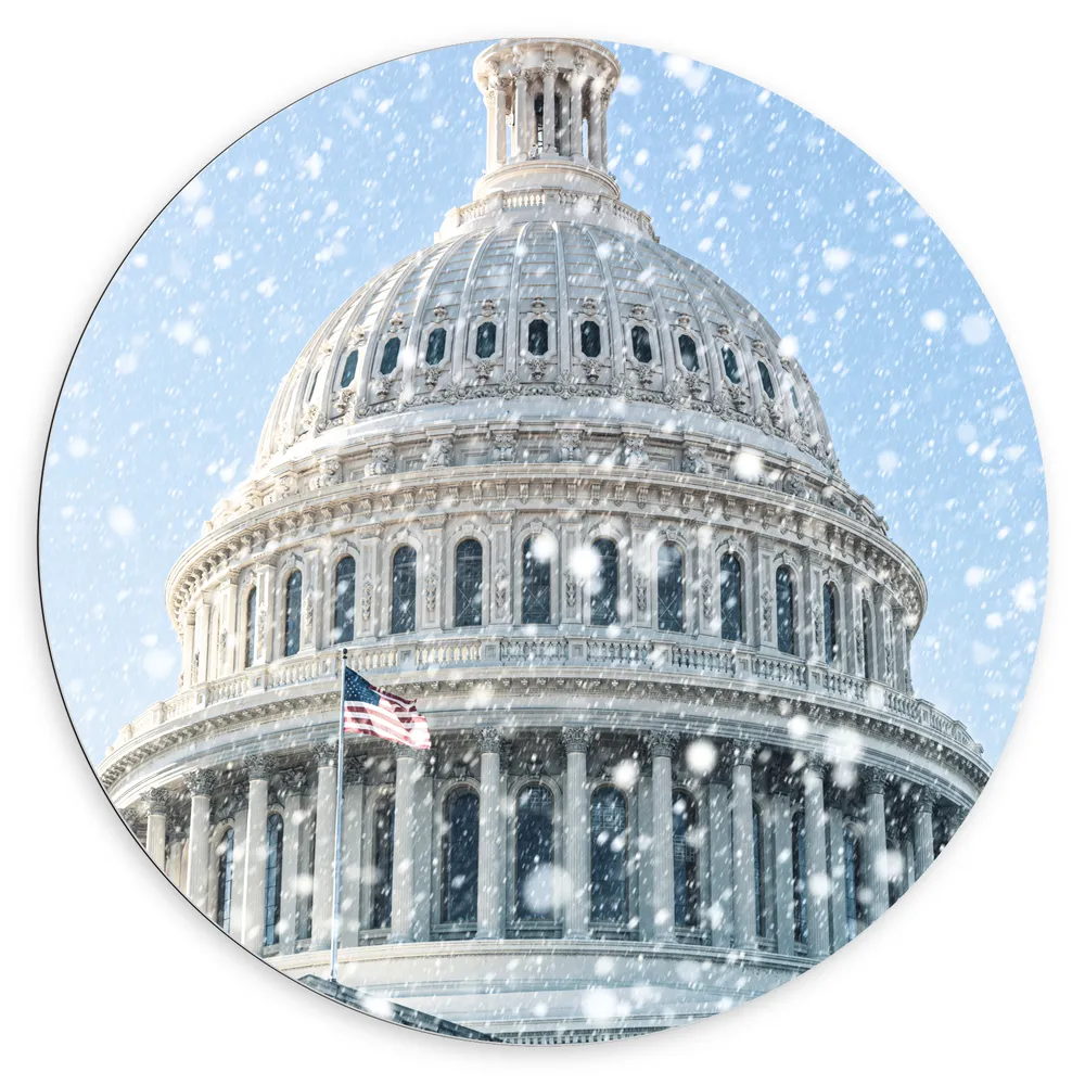 Dibond Muurcirkel - Het Capitool van Amerika tijdens de Winter