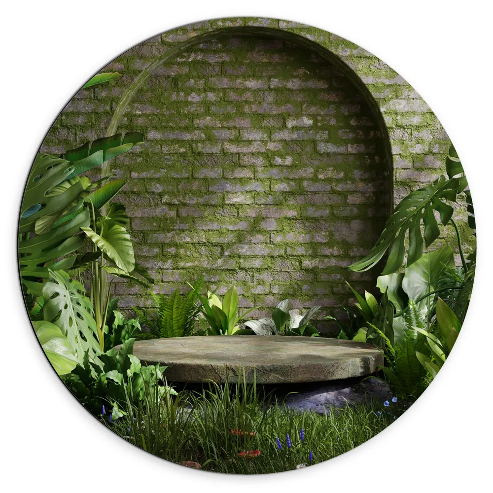 Dibond Muurcirkel - Tuin met Groene Planten