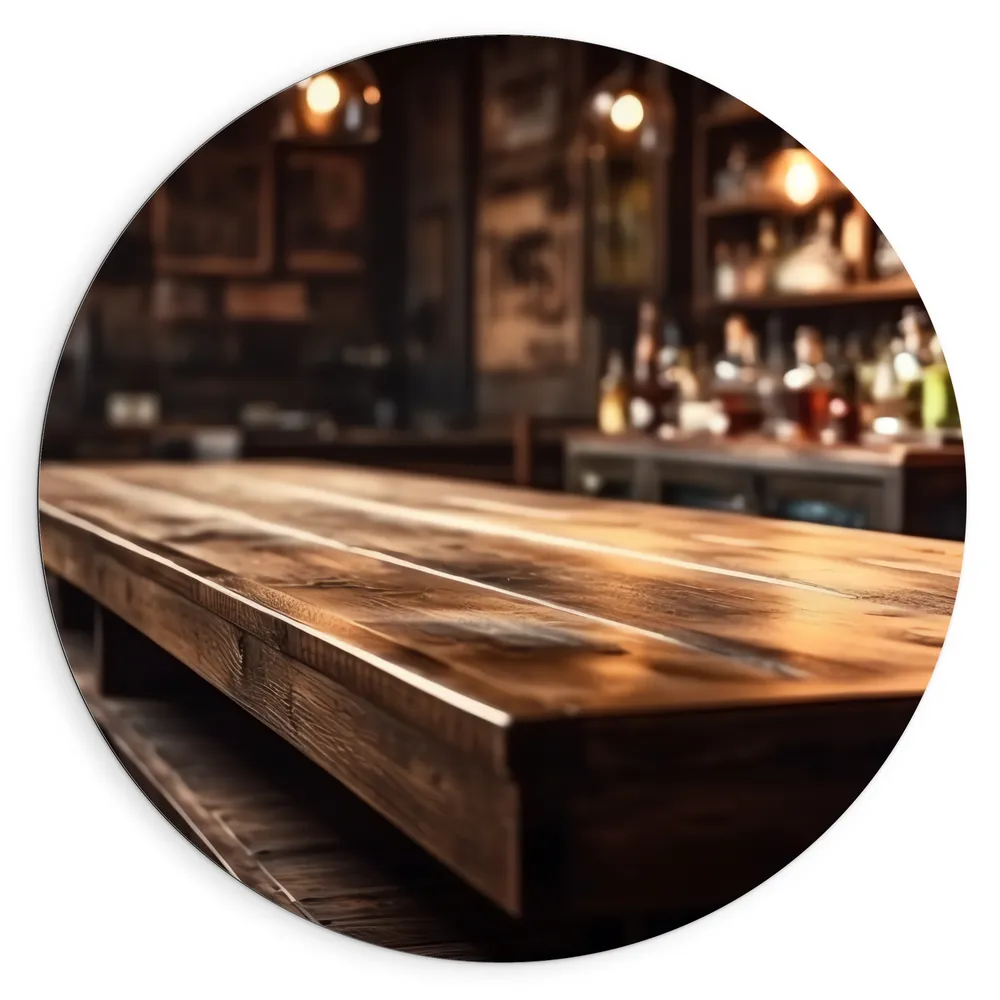Dibond Muurcirkel - Tafel - Hout - Kruk