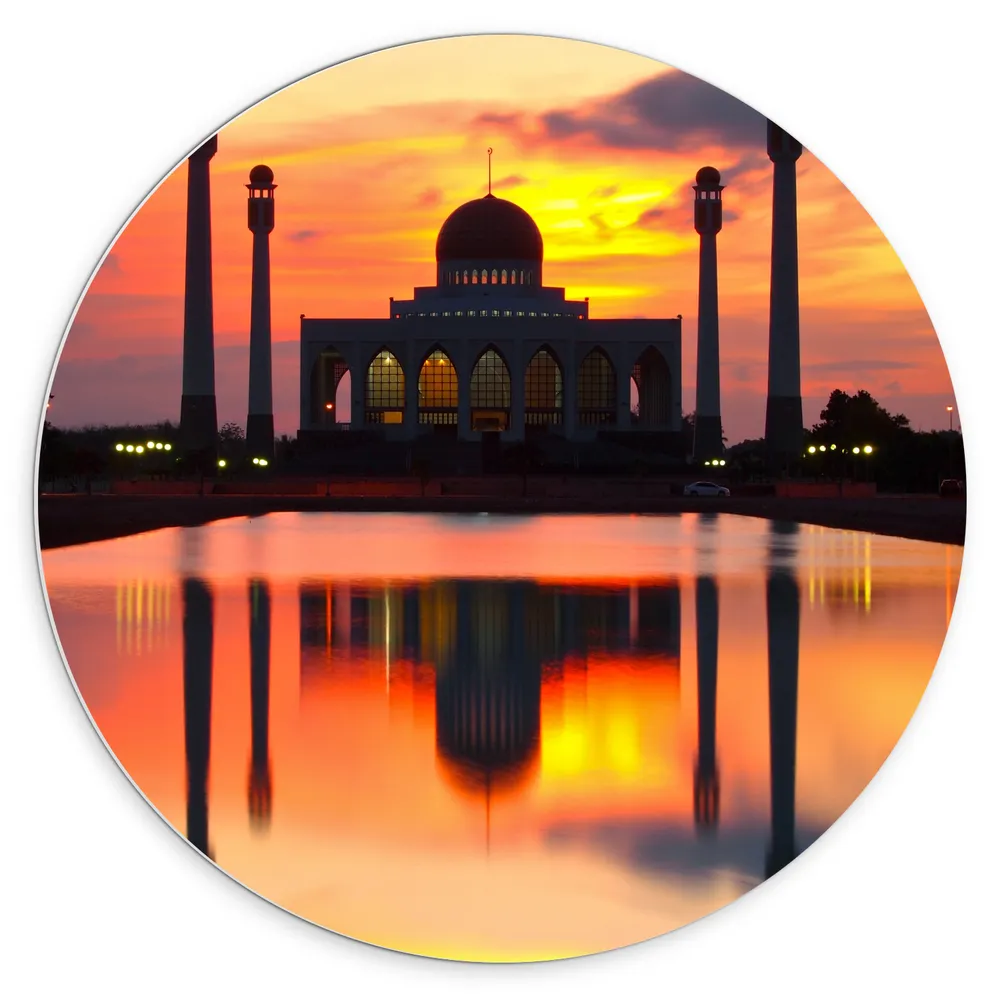 Dibond Muurcirkel - Central Mosque of Songklha in Thailand bij Avondzon