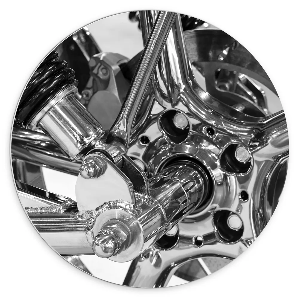 Dibond Muurcirkel - Wiel van Motor (Zwart- wit)