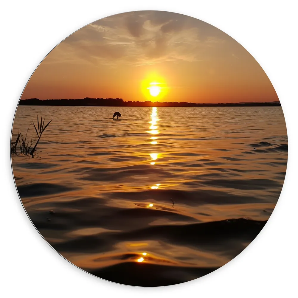 Dibond Muurcirkel - Zonsondergang bij Kalm Meer