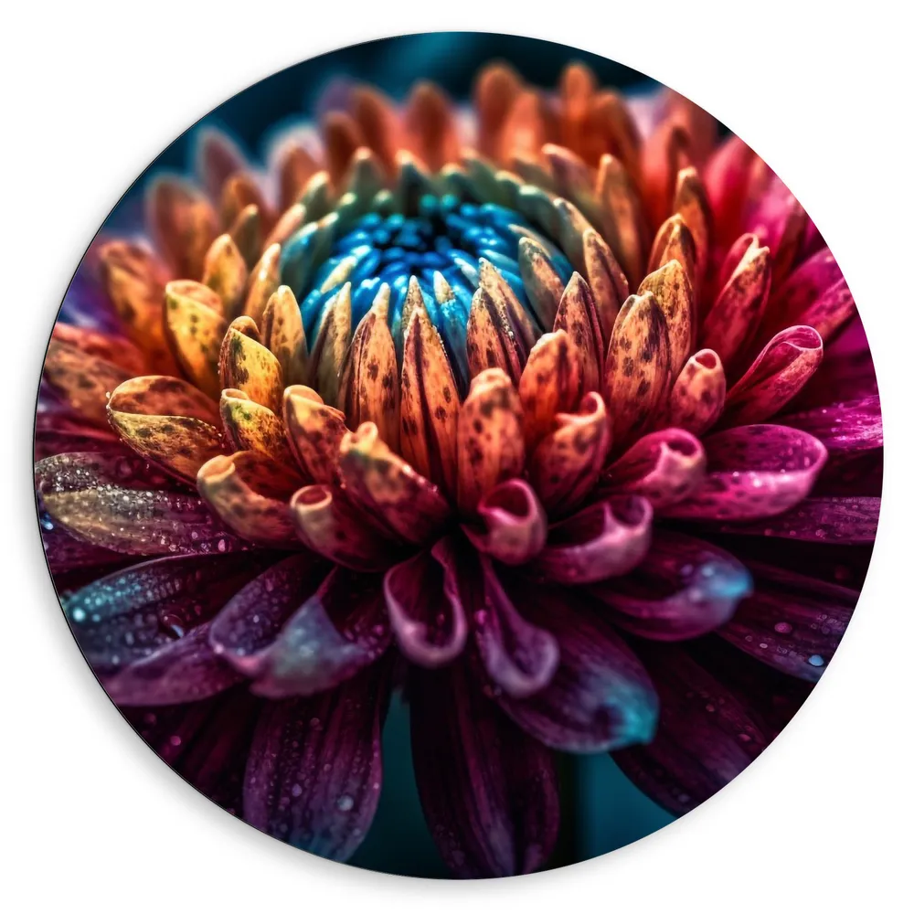 Dibond Muurcirkel - Bloem - Kleuren - Natuur - Druppels