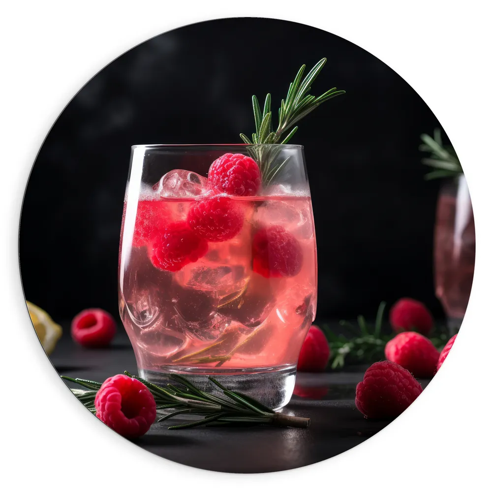 Dibond Muurcirkel - Frambozen Cocktail in Glas