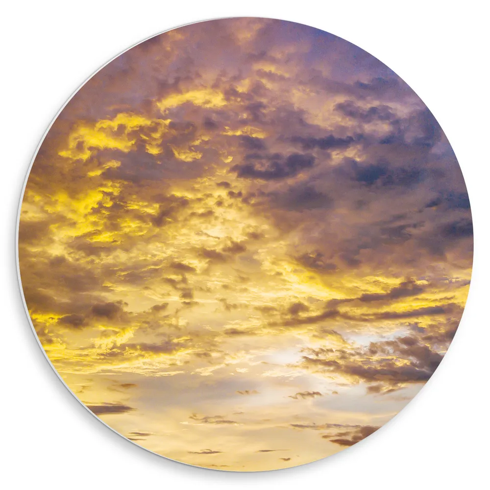 Dibond Muurcirkel - Oranjekleurige Wolken door Zonsondergang
