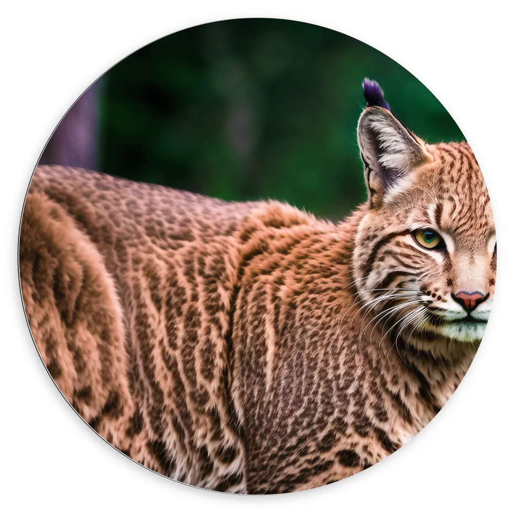 Dibond Muurcirkel - Opzijkijkende Lynx bij het Bos