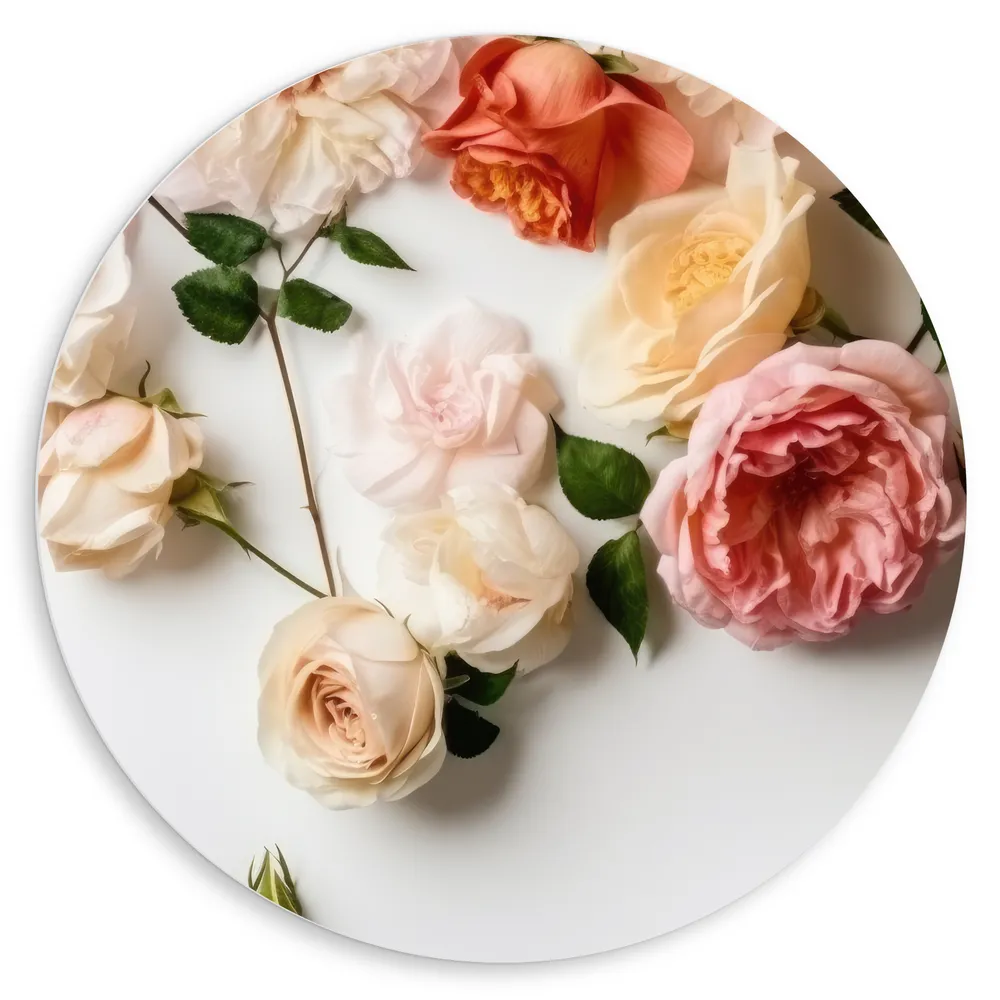 Dibond Muurcirkel - Mix van Verschillende Soorten Bloemen