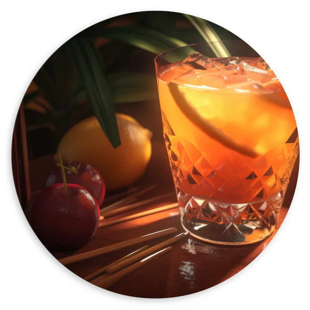 Dibond Muurcirkel - Zonnestralen Vallend op Verse Cocktail