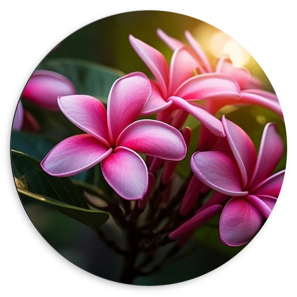 Dibond Muurcirkel - Bloemen - Bladeren - Roze