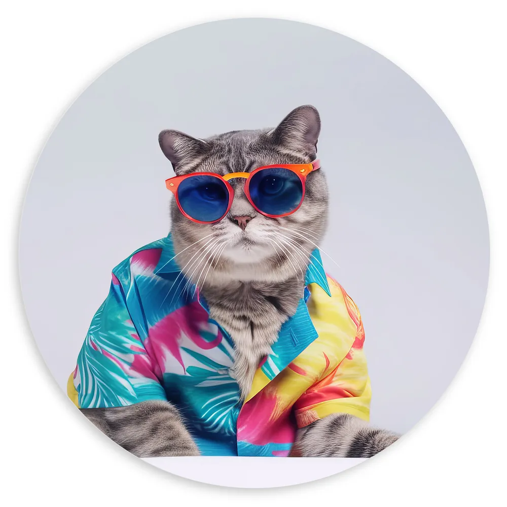 Dibond Muurcirkel - Kat in Zomerse Outfit