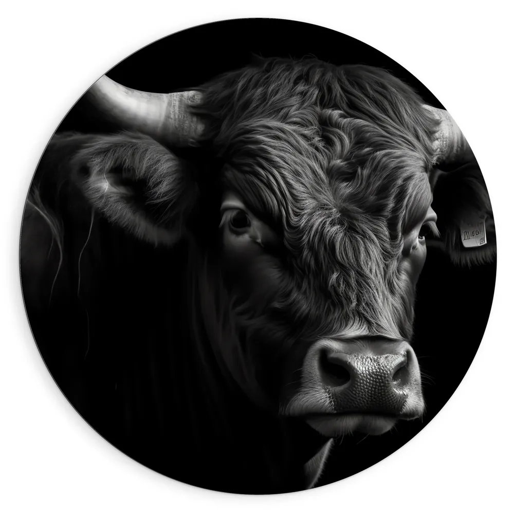 Dibond Muurcirkel - Zwart stier staat voor zwarte achtergrond