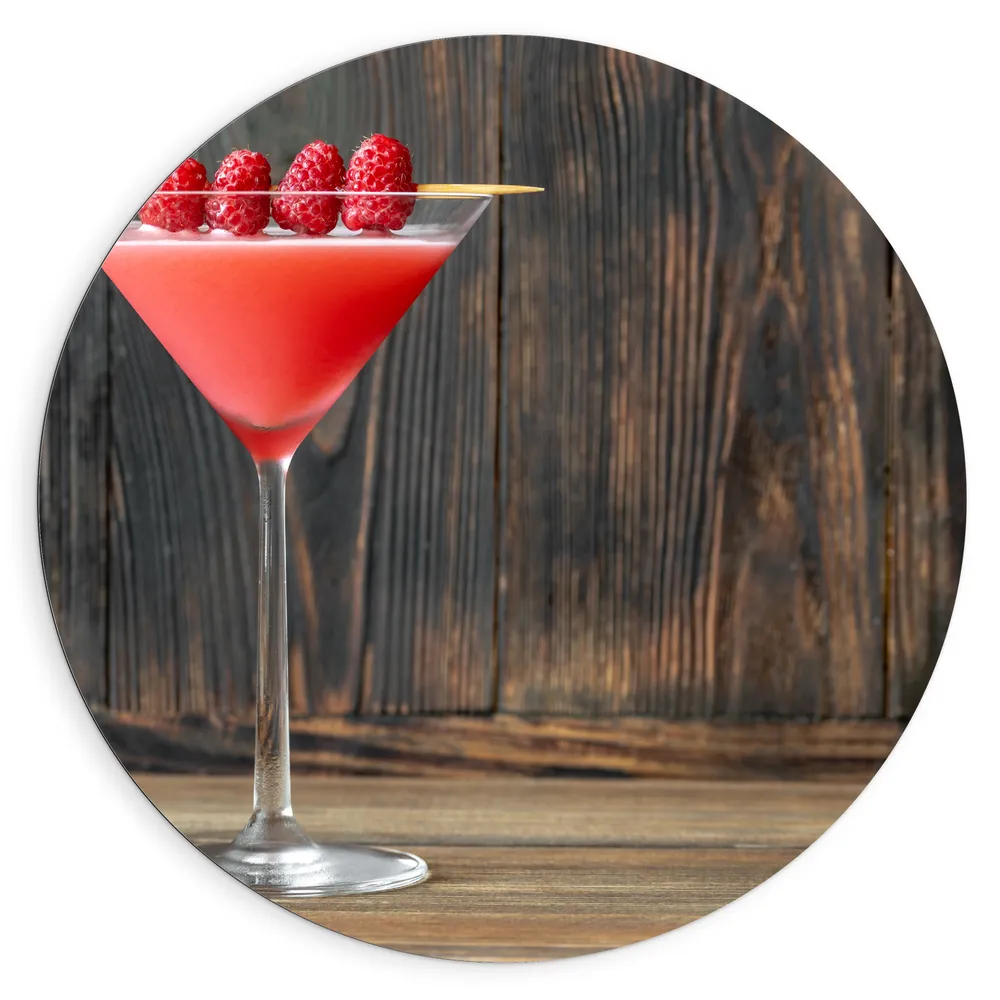 Dibond Muurcirkel - Roze Cocktail met Frambozen
