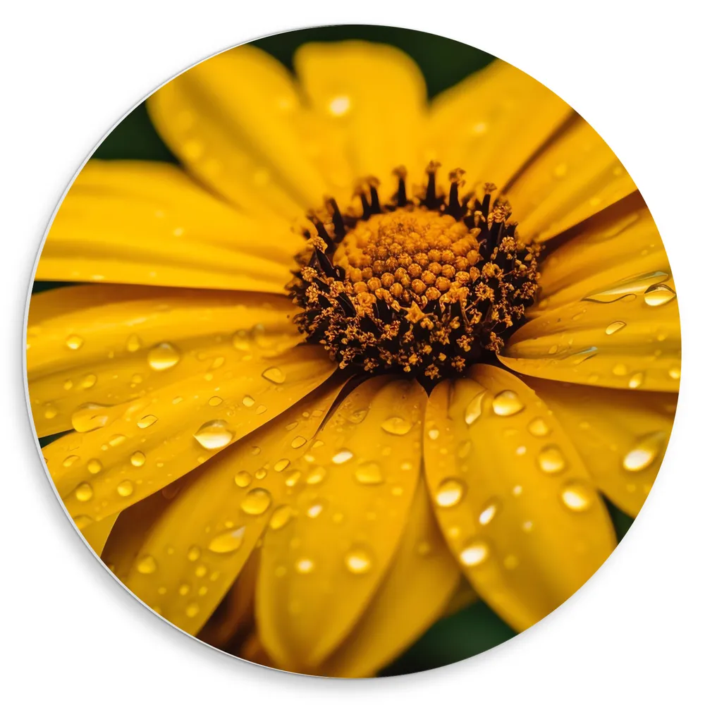 Dibond Muurcirkel - Bloem - Druppels - Closeup