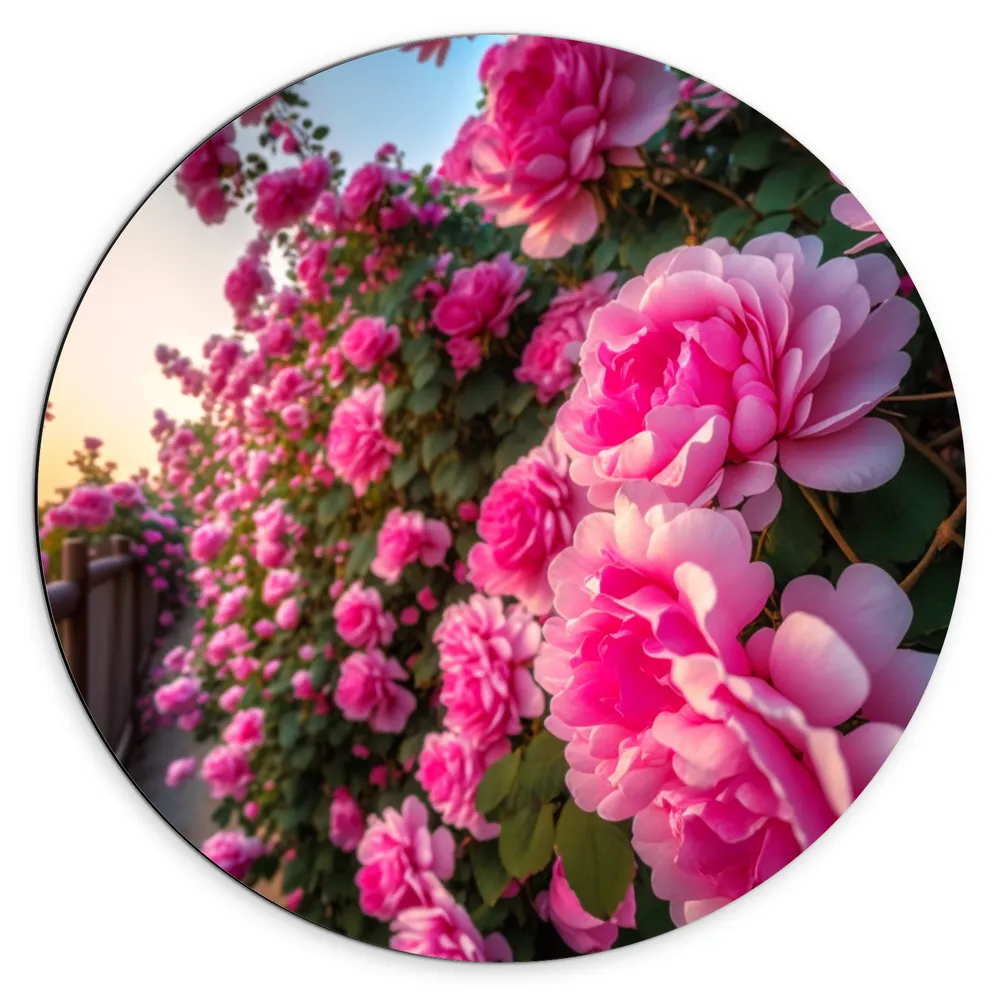 Dibond Muurcirkel - Roze Rozen in Wand
