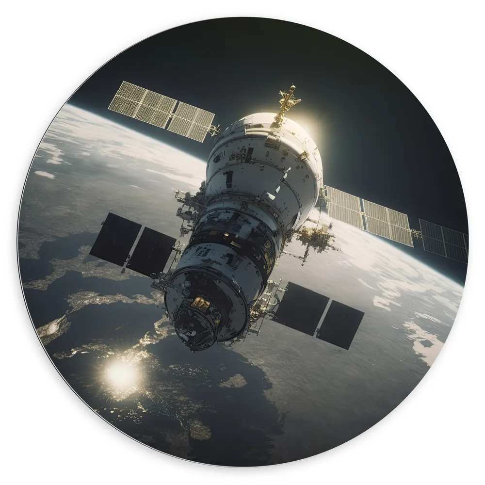 Dibond Muurcirkel - Planeet - Sateliet - Aarde