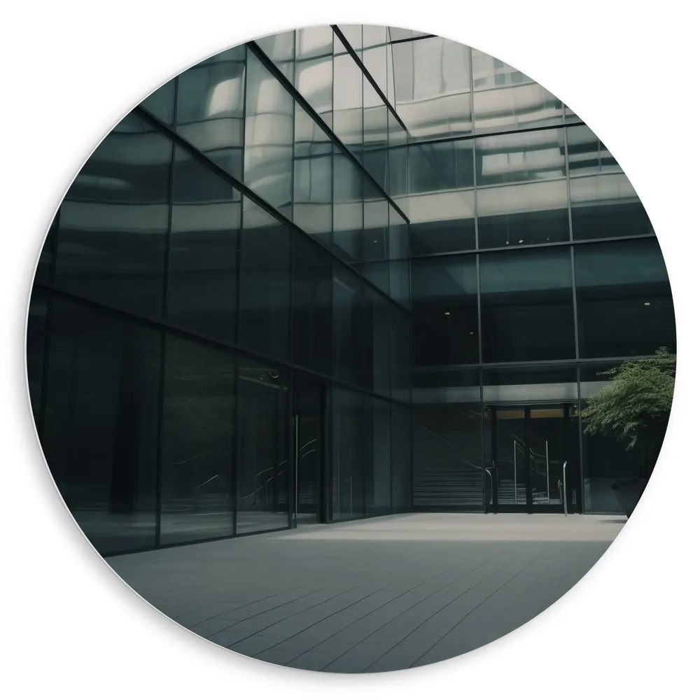 Dibond Muurcirkel - Gebouw - Glas - Planten