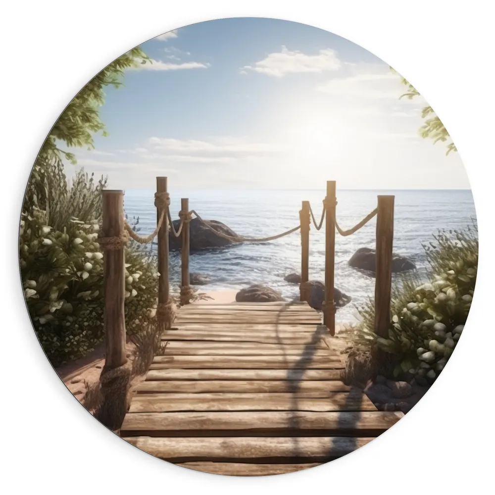 Dibond Muurcirkel - Bomen - Bloemen - Planten - Hout - Pad - Water - Zee - Strand - Zand - Zon