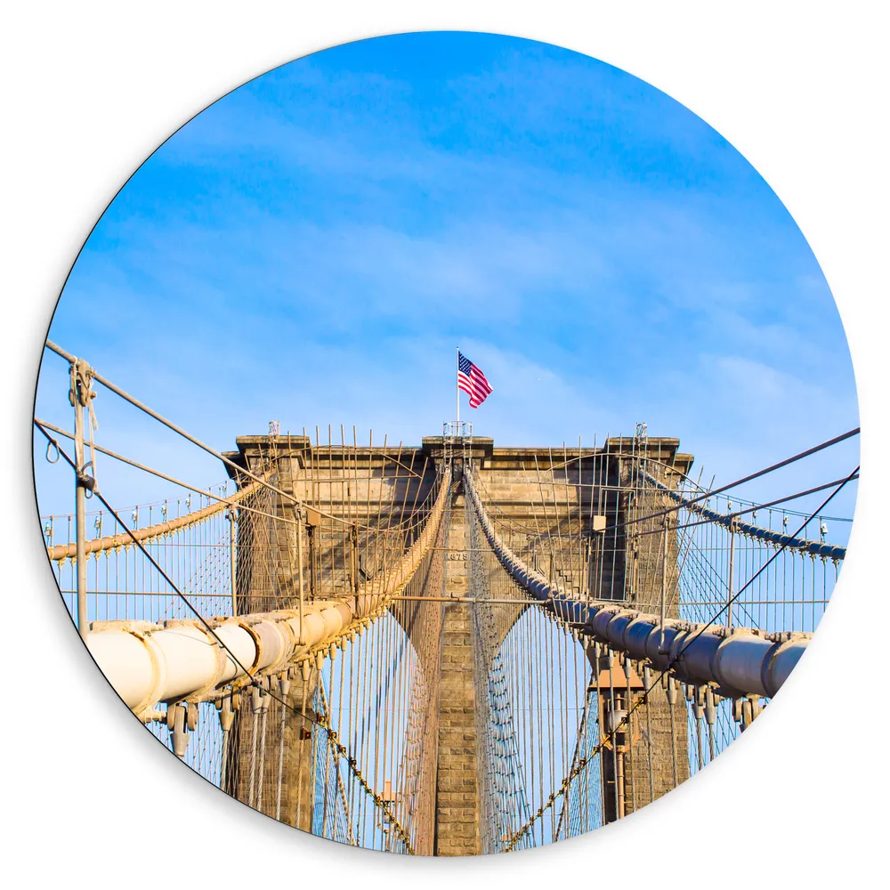 Dibond Muurcirkel - Constructie van De Brooklyn Bridge in New york