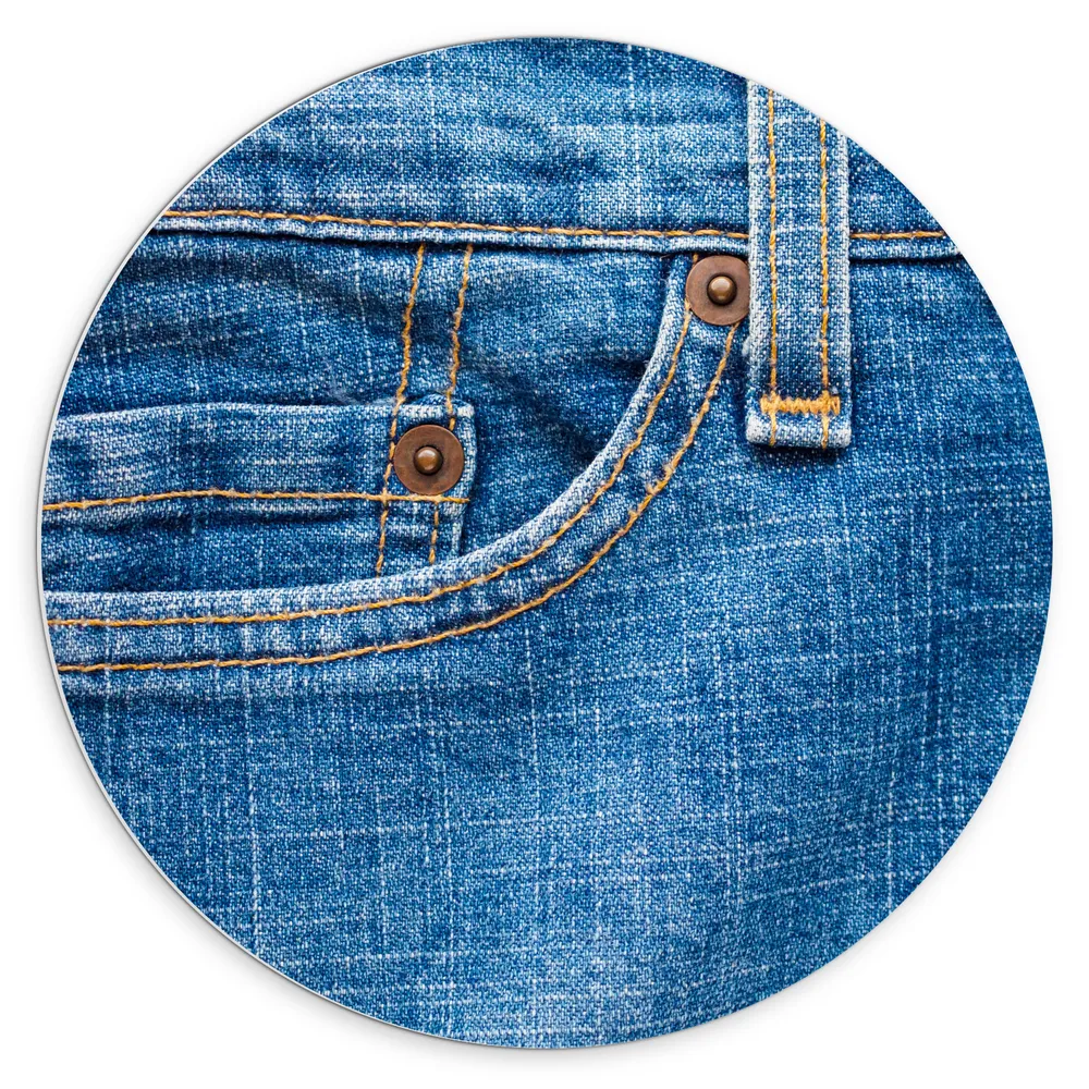 Dibond Muurcirkel - Close-up van Broekzak van Jeans