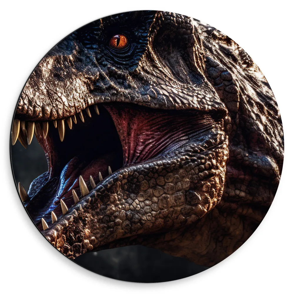 Dibond Muurcirkel - Dinosaurus - Bruin - Tanden