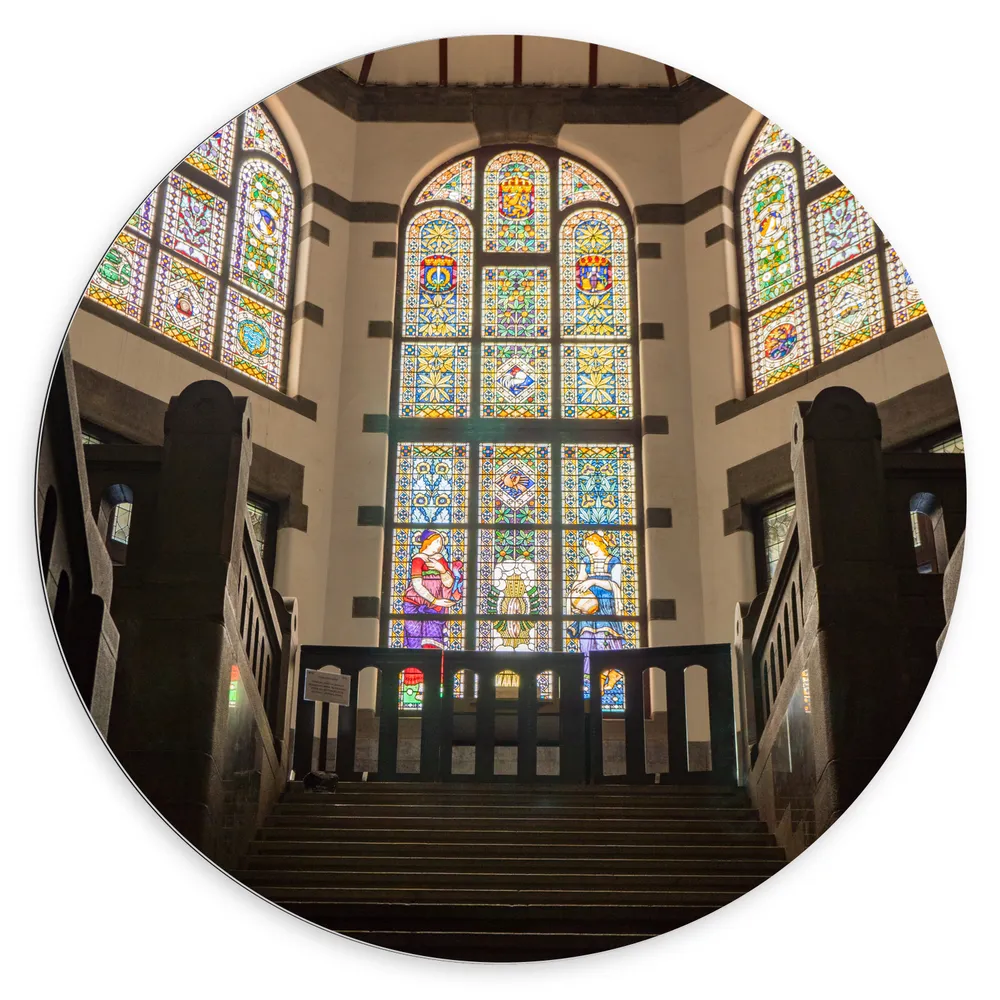 Dibond Muurcirkel - Glas in Lood Ramen in Kerk