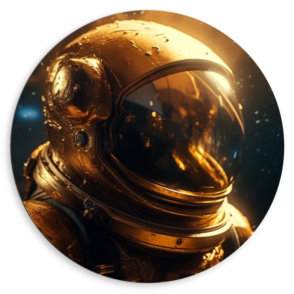 Dibond Muurcirkel - Astronaut - Pak - Goud