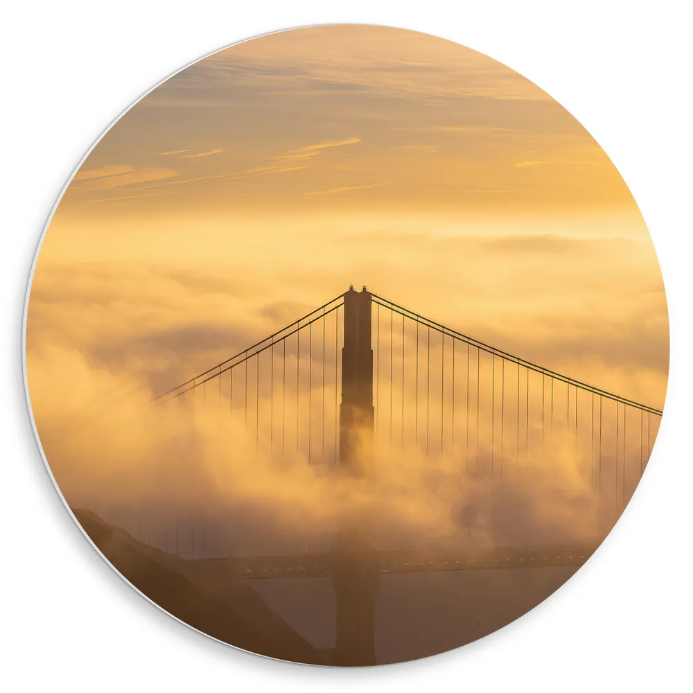 Dibond Muurcirkel - Rode Golden Gate Bridge door Wolkendek