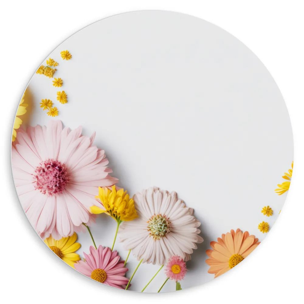 Dibond Muurcirkel - Bloemen in Pastelkleuren tegen Witte Achtergrond
