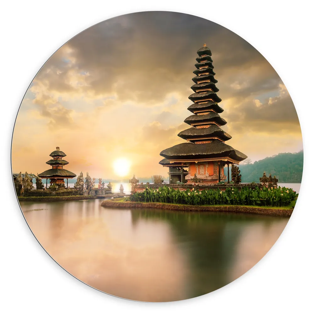 Dibond Muurcirkel - Pura Ulun Danu Bratan Tempel op Eilanden in het Water in Indonesië