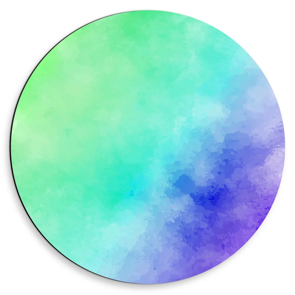 Dibond Muurcirkel - Waterverf in het Groen, Blauw, Paars en Roze
