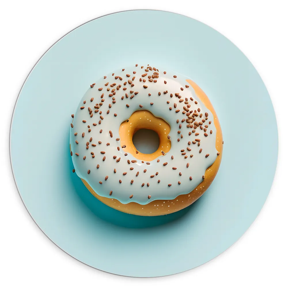 Dibond Muurcirkel - Donut met Lichtblauw Glazuur tegen Lichtblauwe Achtergrond