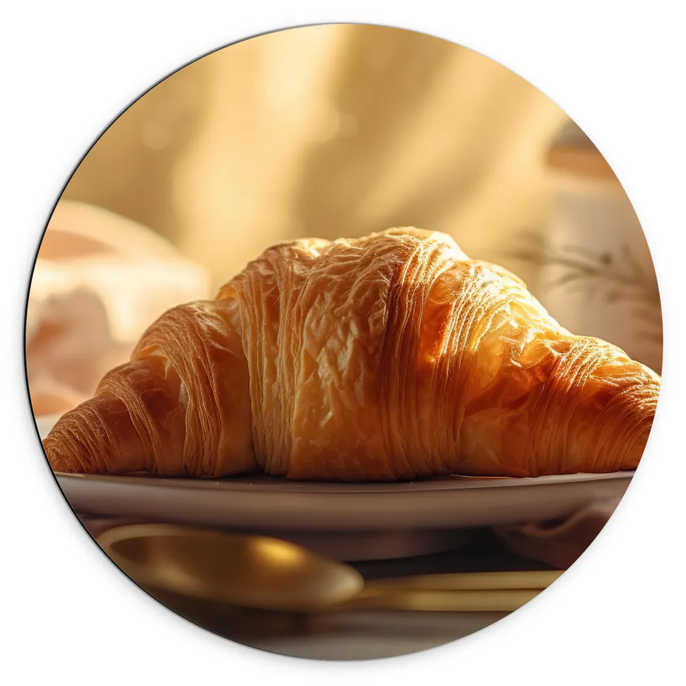 Dibond Muurcirkel - Versgebakken Croissantje op Plateau bij High Tea