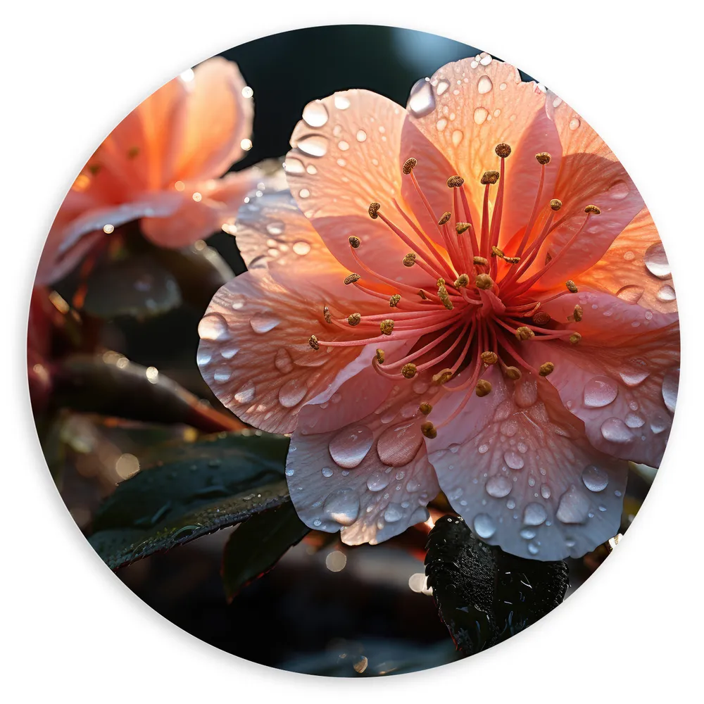 Dibond Muurcirkel - Bloem - Closeup - Natuur - Druppels - Kleuren