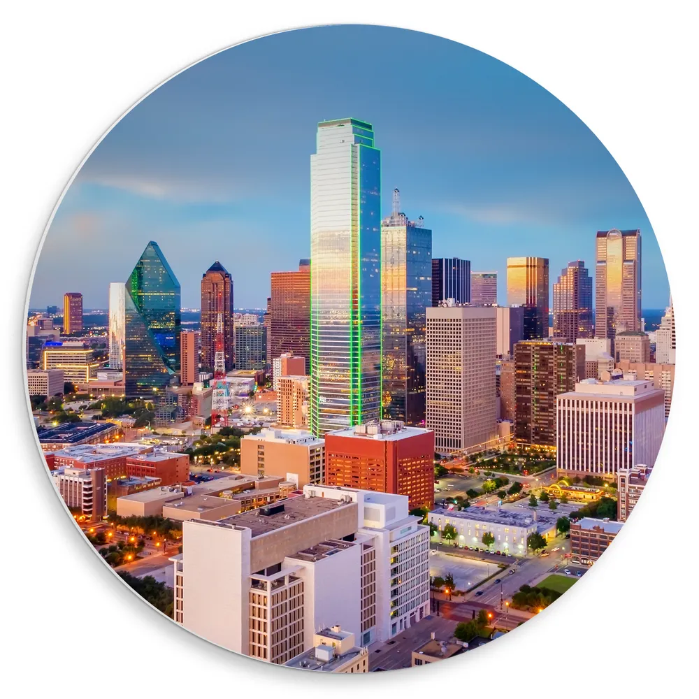 Dibond Muurcirkel - Uitzicht op Gebouwen in Dallas, Texas
