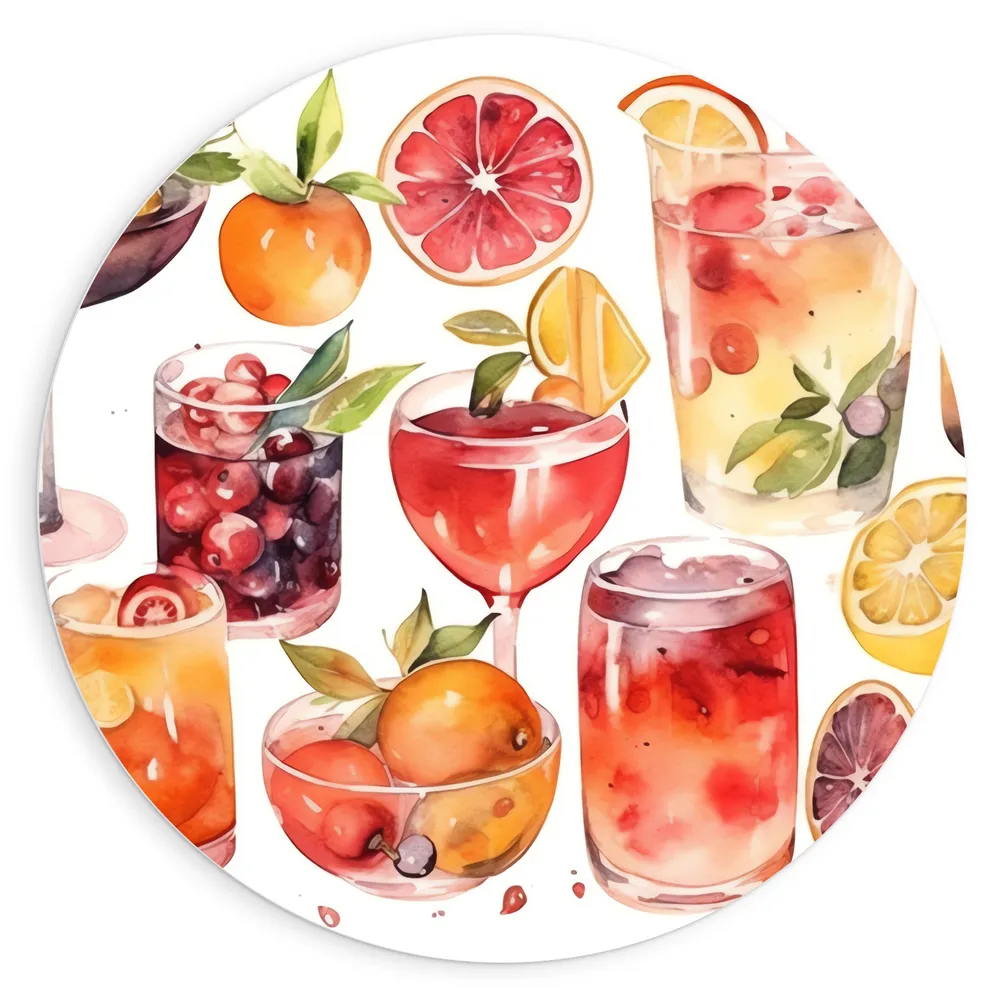 Dibond Muurcirkel - Geketende Cocktails met Fruitstukken