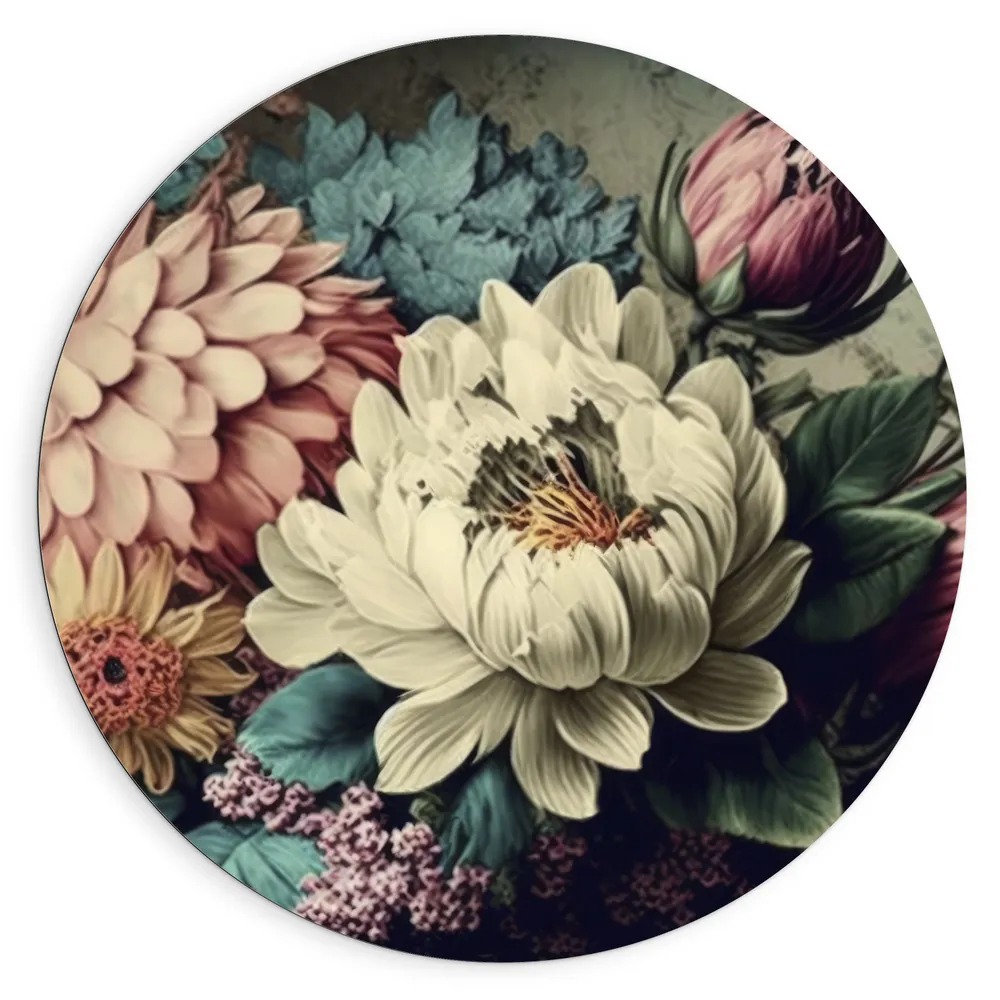 Dibond Muurcirkel - Verschillende Bloemen bij Elkaar