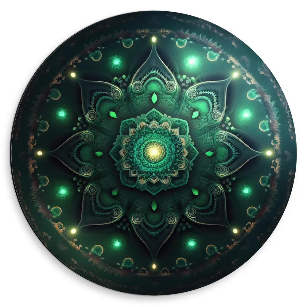 Dibond Muurcirkel - Mandala - Groen - Bloem