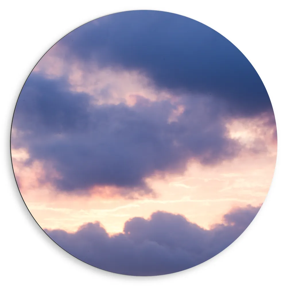 Dibond Muurcirkel - Wolken met Roze Lucht